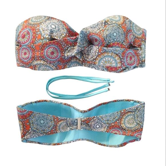 OVS Blue Orange Mandala Bandeau Bikini Swim Top Size 36 B-D * Large - Picture 1 of 13